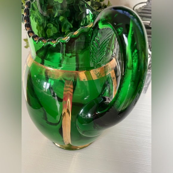 EAPG Riverside Glass Works No. 462 Emerald Green And Gold X-Ray Pattern Pitcher - Picture 3 of 8